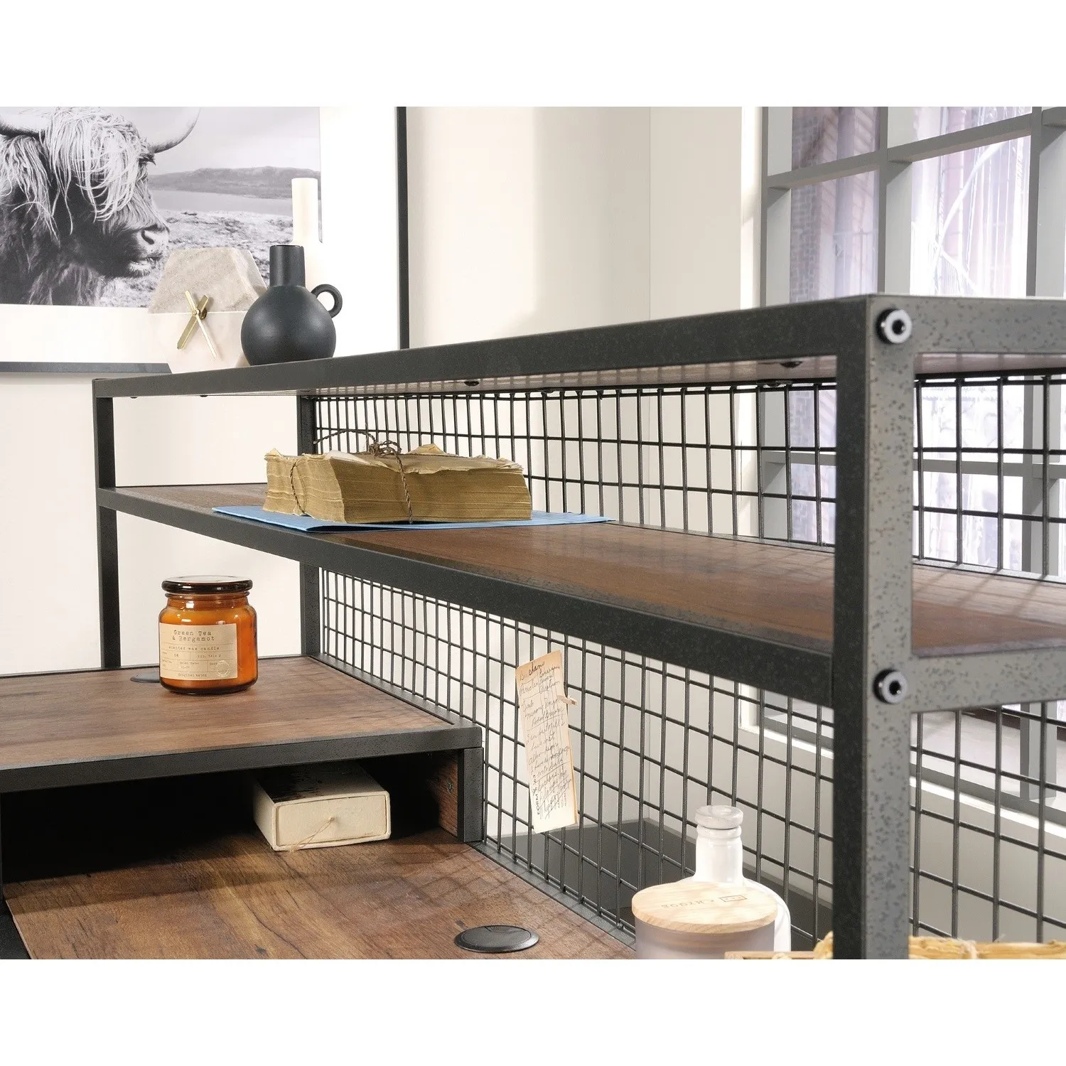 L-Shaped Desk with Storage - Black, Metal
