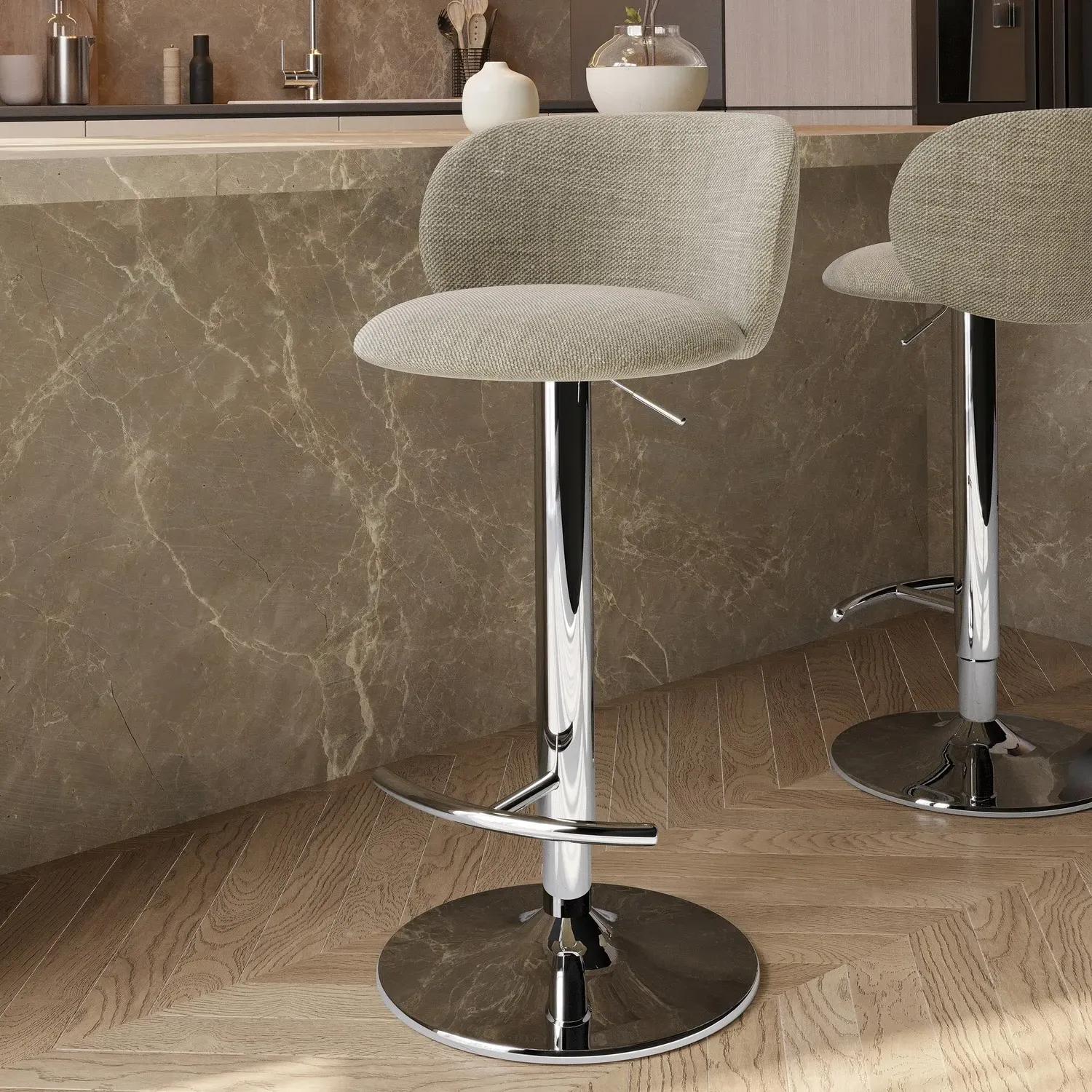 Adjustable Swivel Bar Stool - Beige, Fabric image