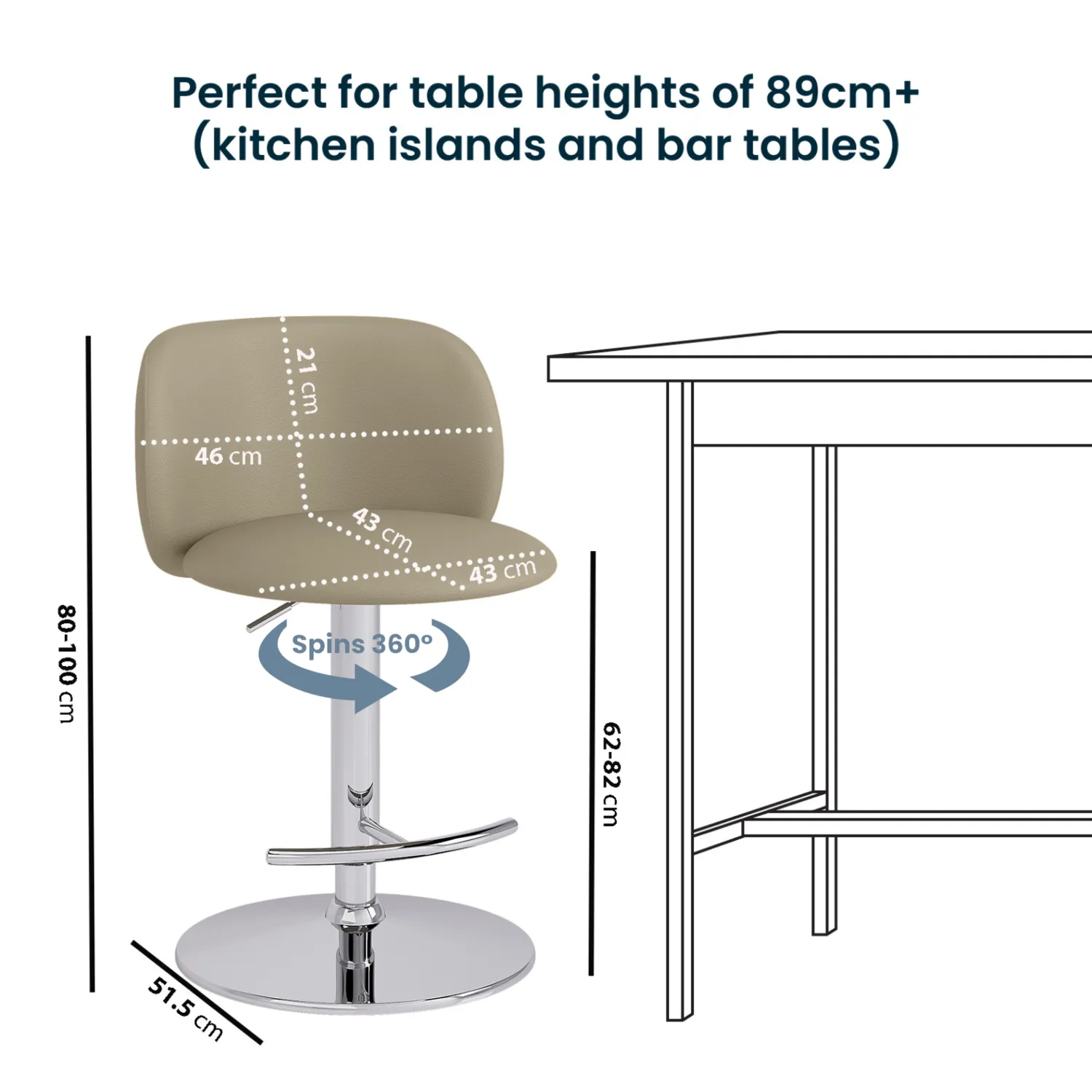 Adjustable Swivel Bar Stool - Beige, Faux Leather
