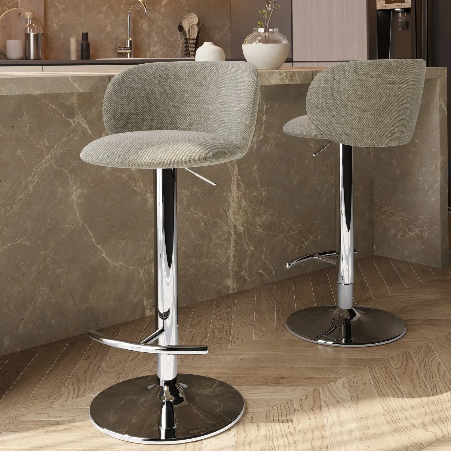 Set of 2 Adjustable Swivel Bar Stools - Beige image