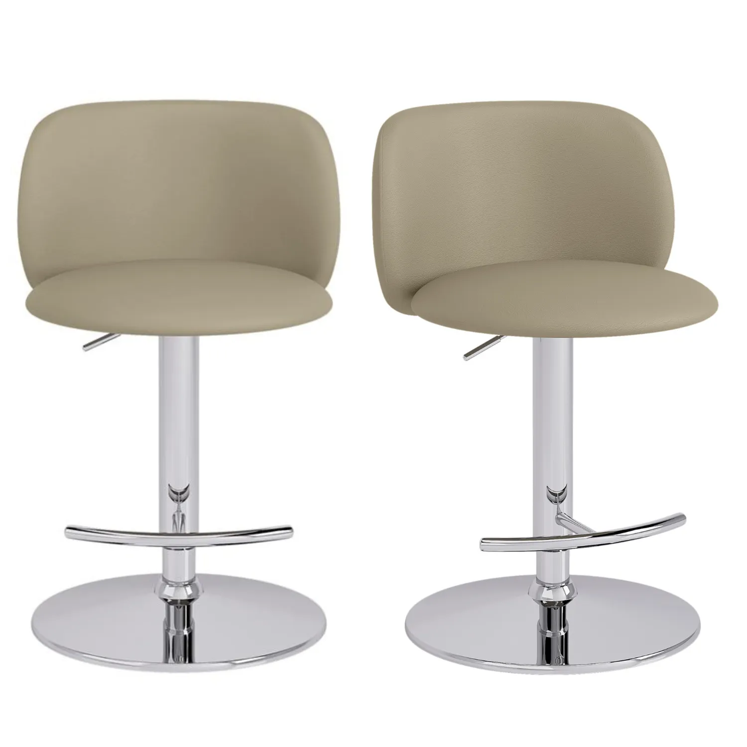 Set of 2 Swivel Bar Stools - Beige, Faux Leather