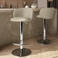 Set of 2 Swivel Bar Stools - Beige, Faux Leather