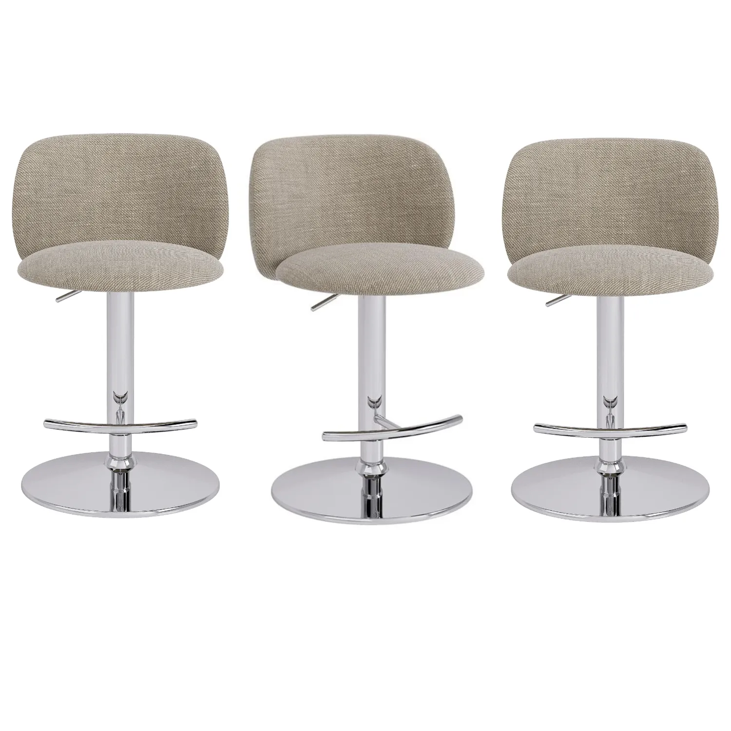 Set of 3 Adjustable Swivel Bar Stools - Beige