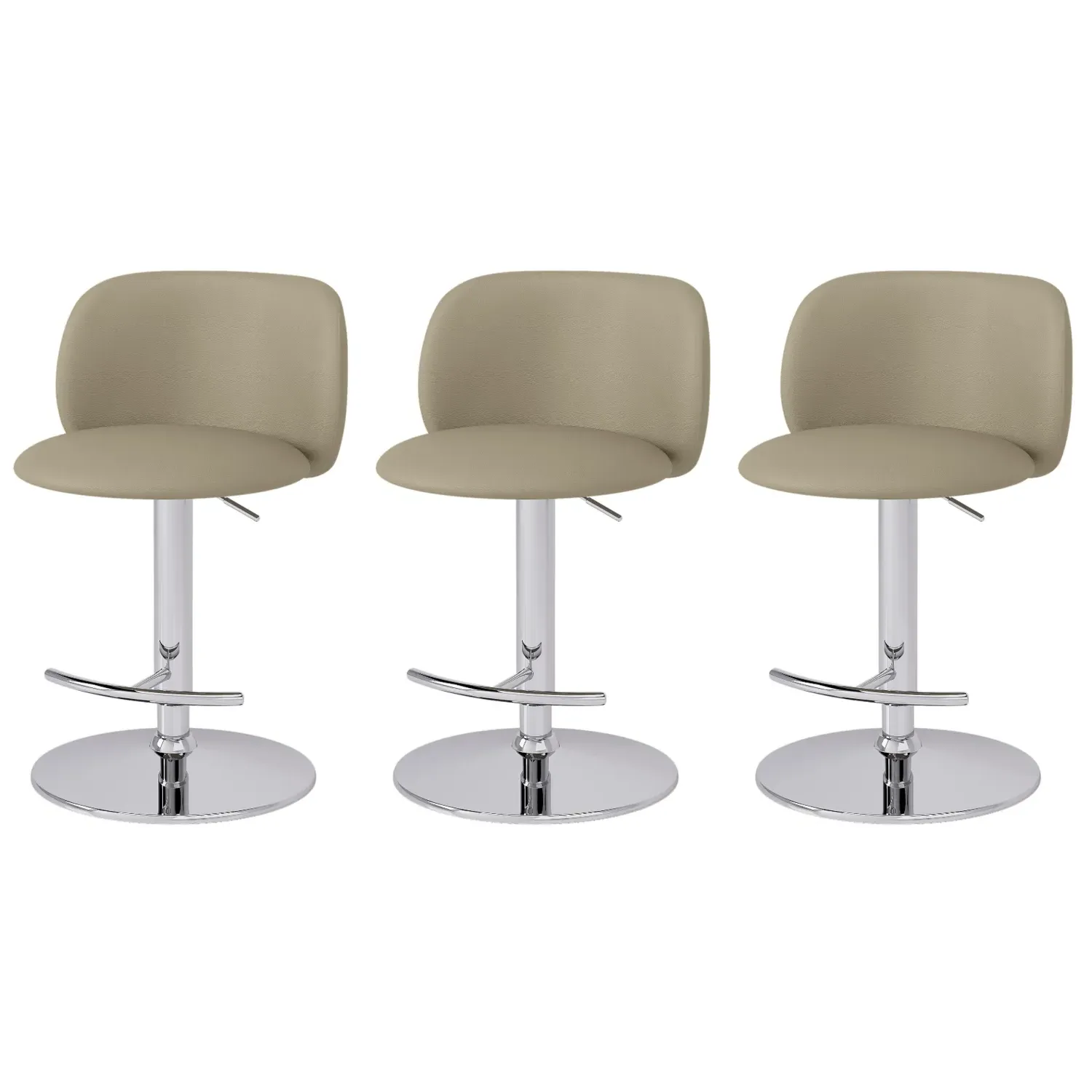 Set of 3 Swivel Bar Stools - Beige, Faux Leather