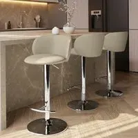 Set of 3 Swivel Bar Stools - Beige, Faux Leather