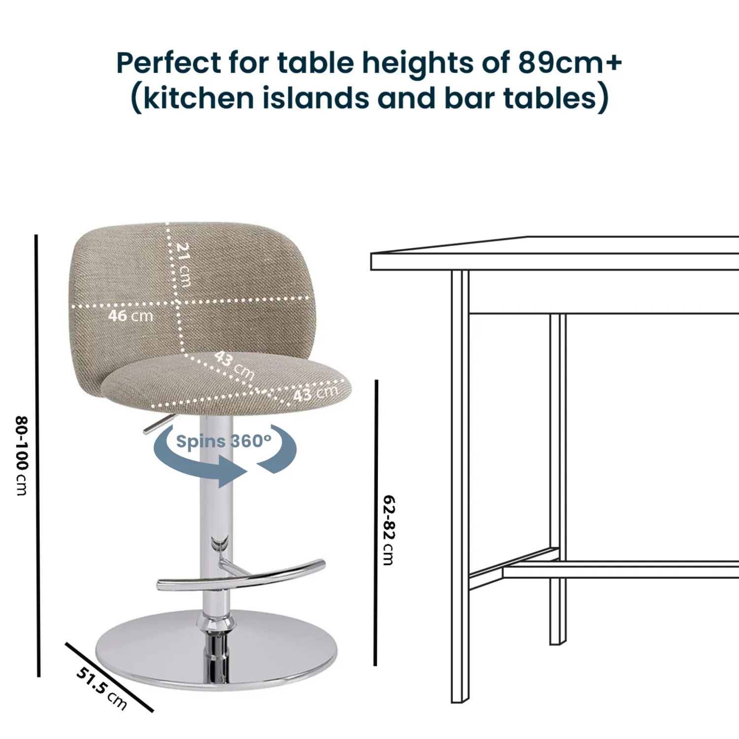 Set of 4 Adjustable Swivel Bar Stools - Beige