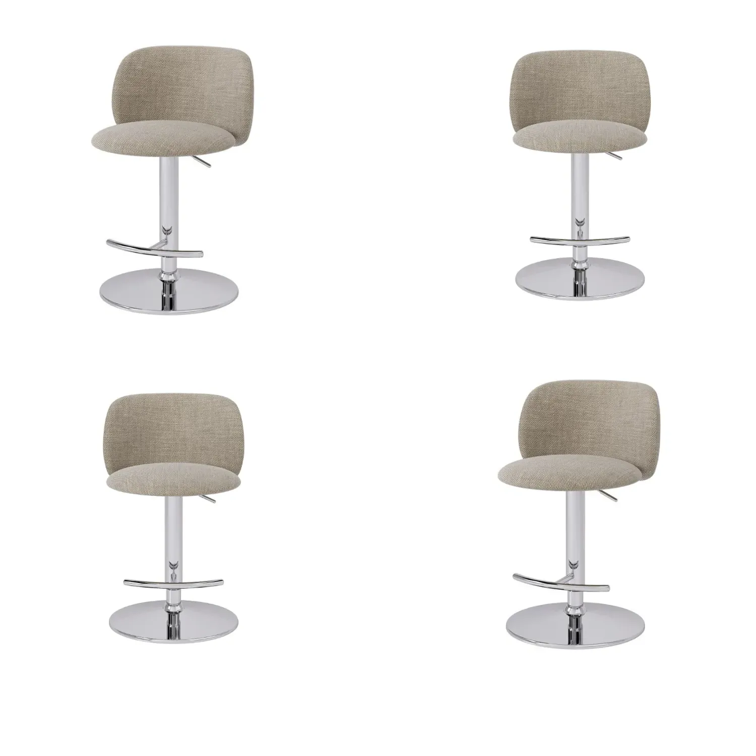 Set of 4 Adjustable Swivel Bar Stools - Beige