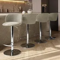 Set of 4 Adjustable Swivel Bar Stools - Beige