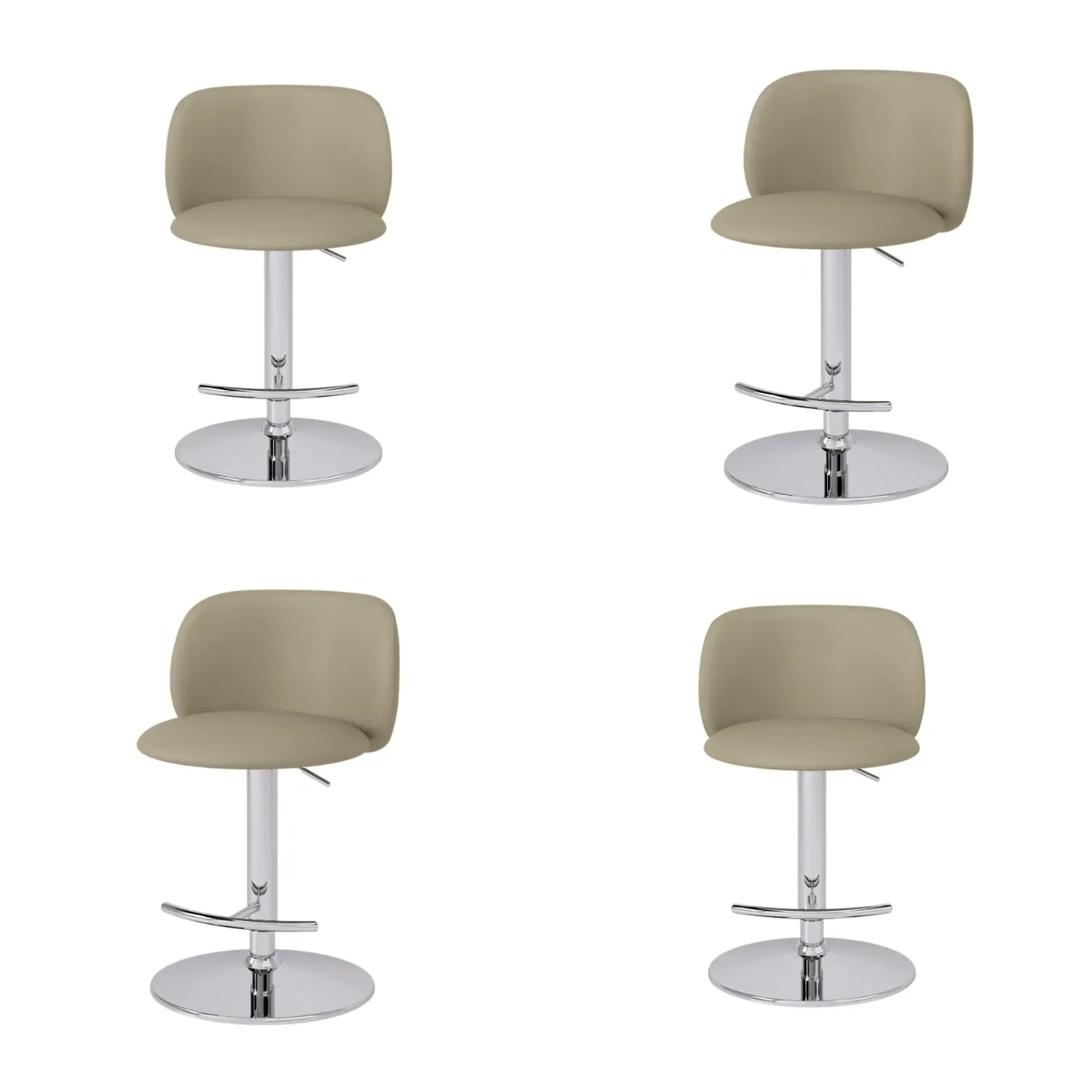 Set of 4 Swivel Bar Stools - Beige, Faux Leather