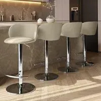 Set of 4 Swivel Bar Stools - Beige, Faux Leather