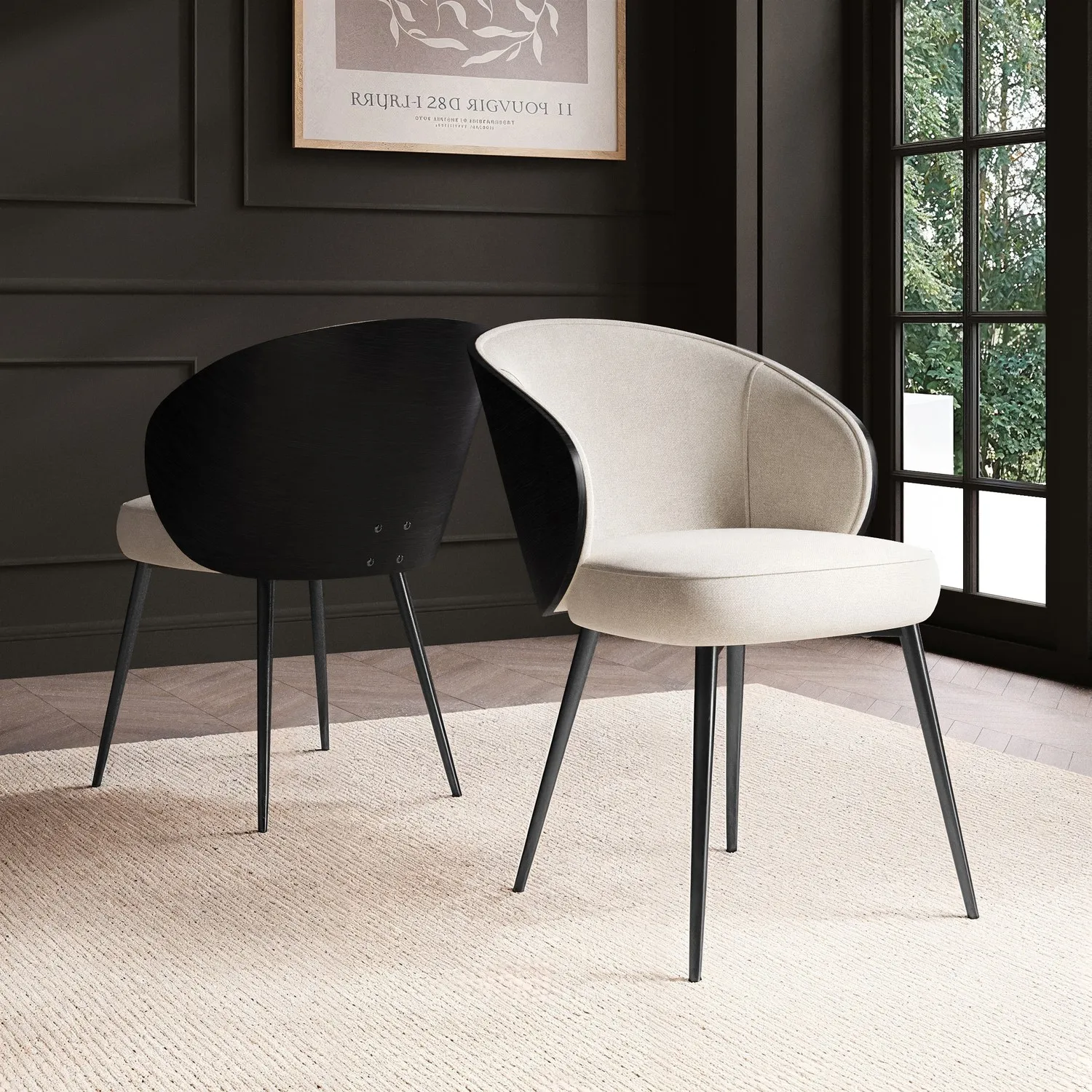 Dining Chair with Bentwood Backrest - Beige, Chenille image