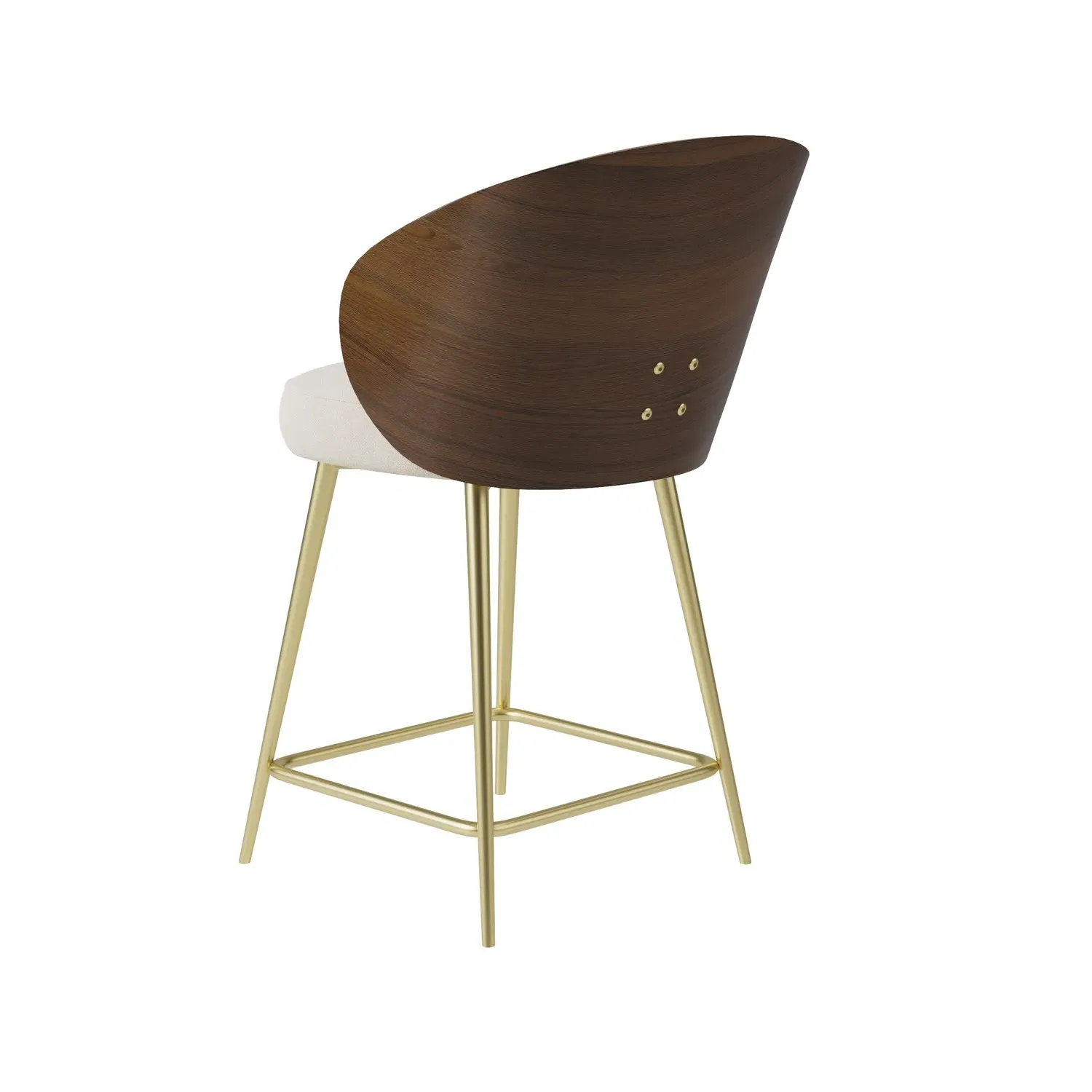 Kitchen Stool with Wooden Back - Beige, Chenille