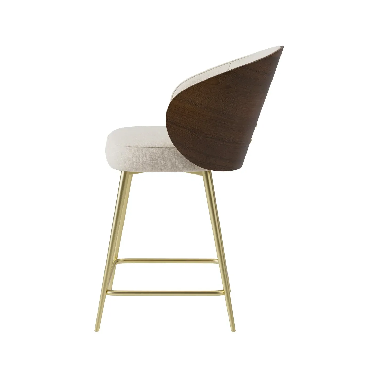 Kitchen Stool with Wooden Back - Beige, Chenille