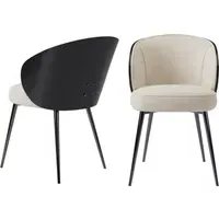 Set of 2 Dining Chairs - Beige, Chenille