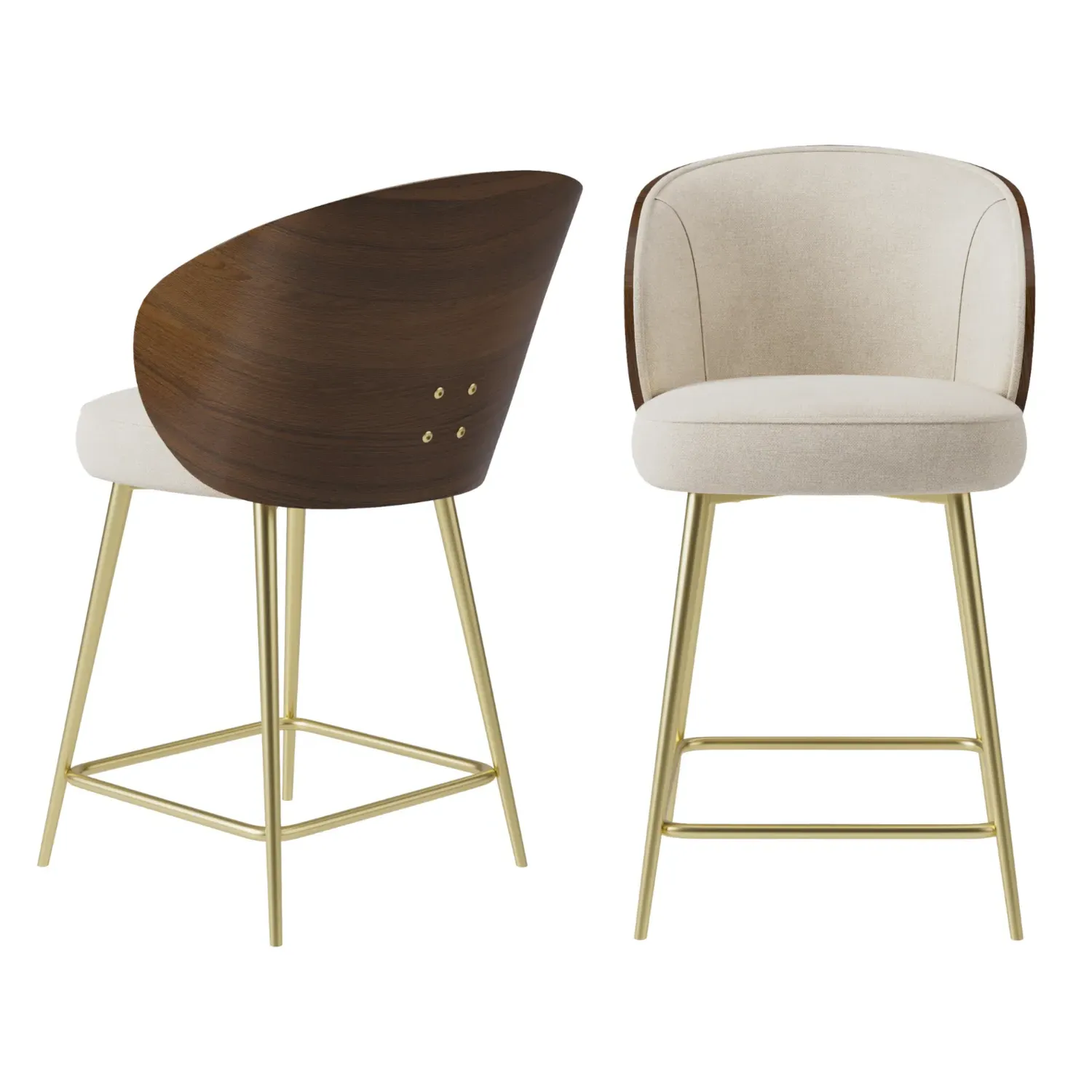 Set of 2 Kitchen Stools with Backrest - Beige