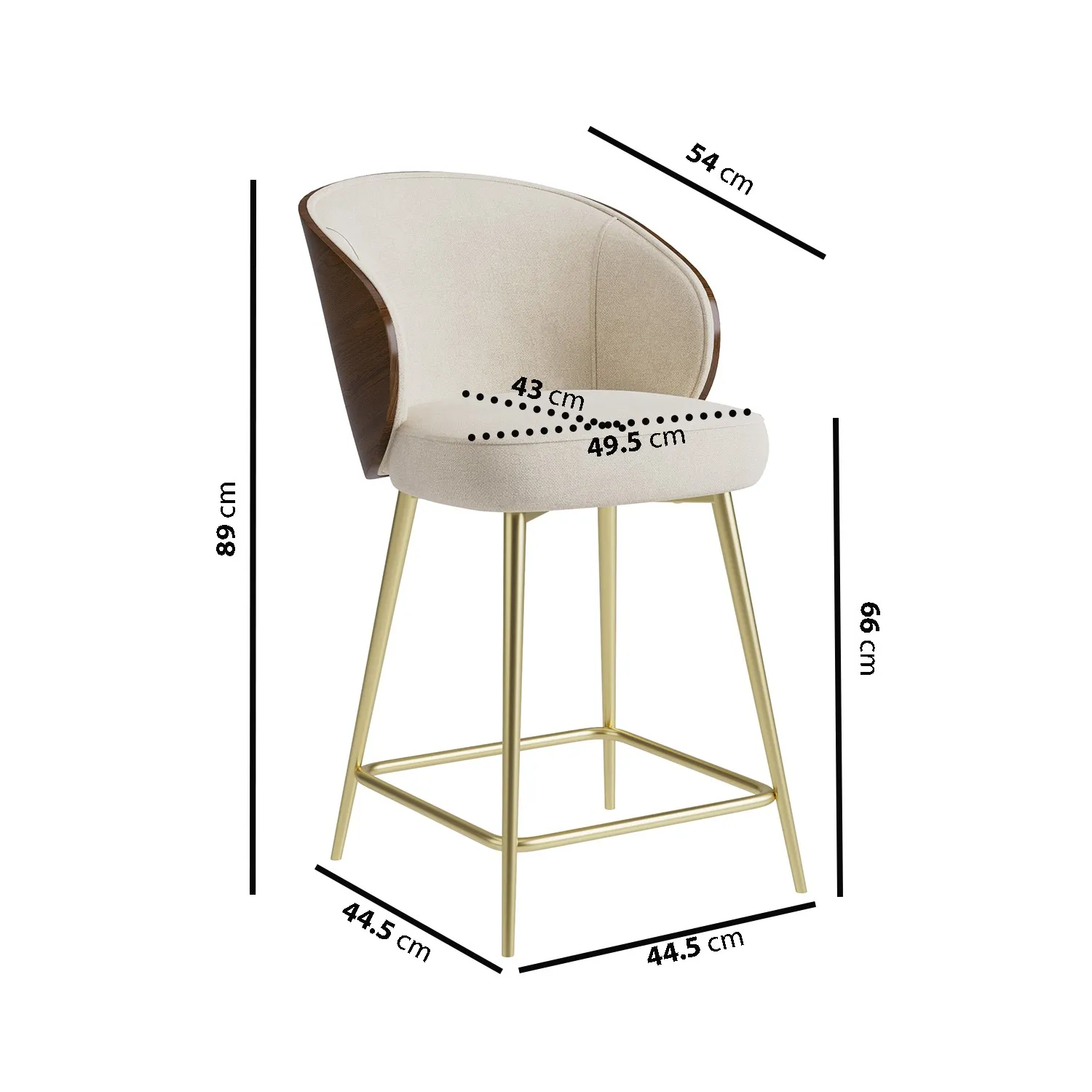 Set of 3 Kitchen Stools with Backrest - Beige
