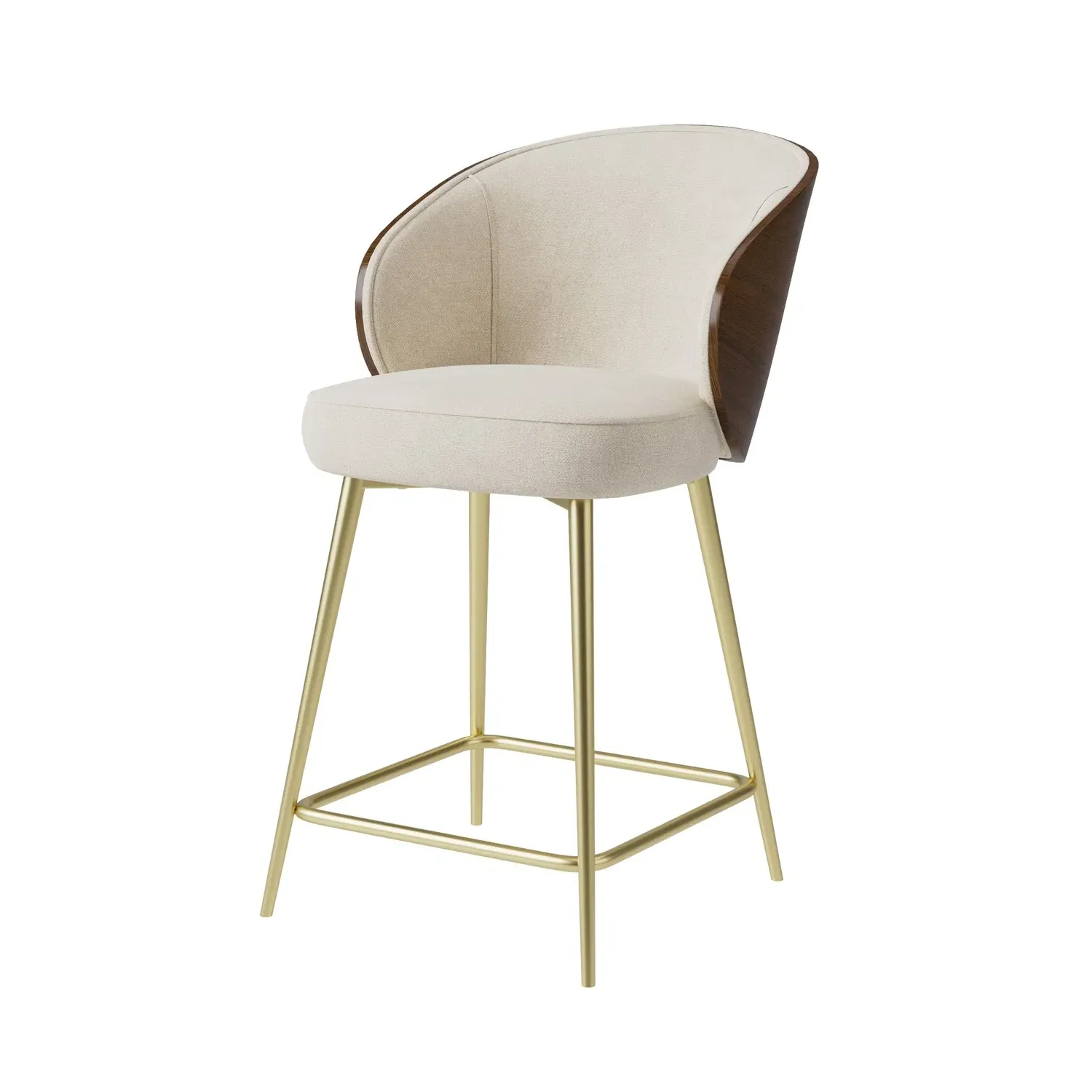 Set of 3 Kitchen Stools with Backrest - Beige
