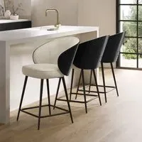 Set of 3 Kitchen Stools with Backrest - Black