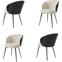Set of 4 Dining Chairs - Beige, Chenille