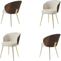 Set of 4 Dining Chairs with Wooden Back - Beige