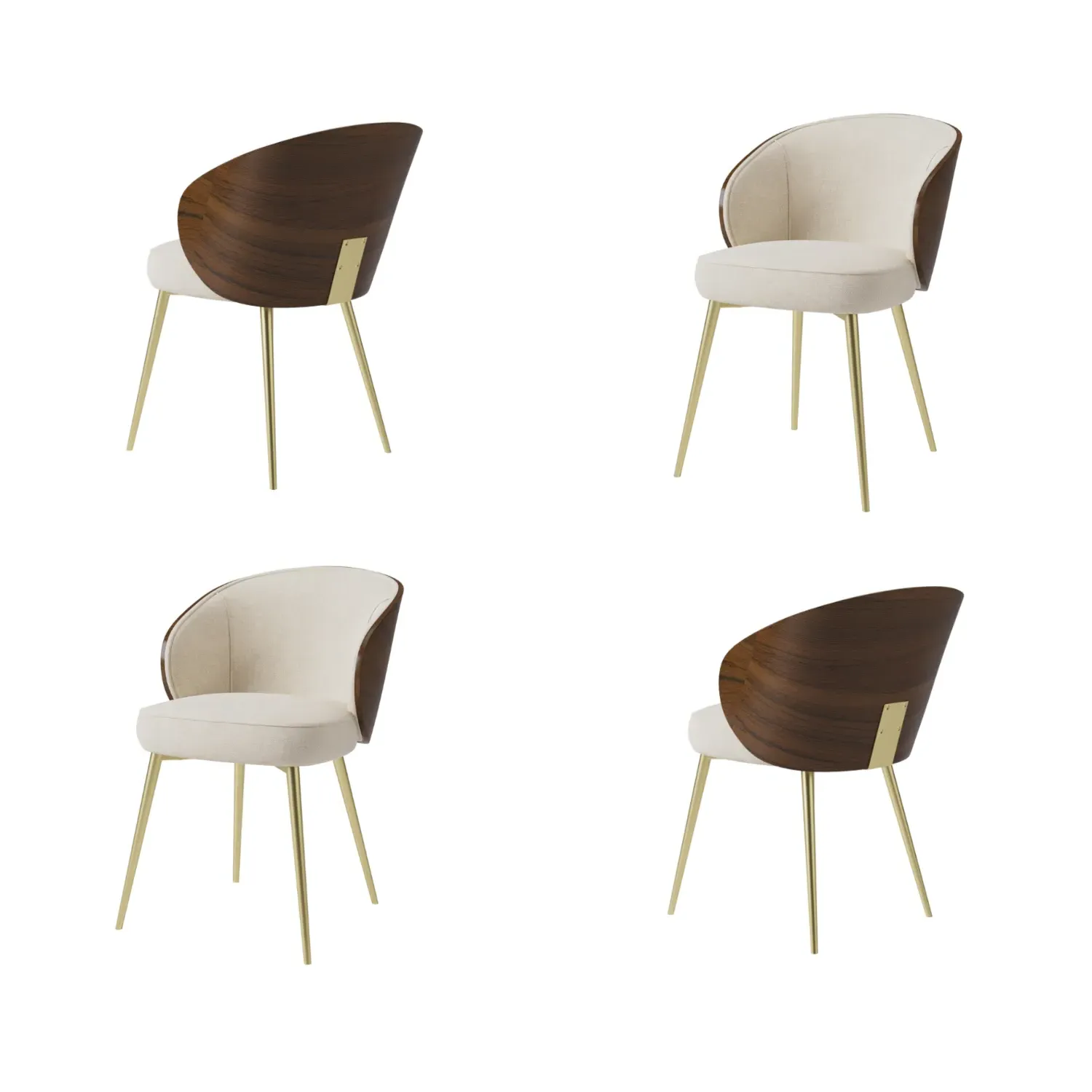 Set of 4 Dining Chairs with Wooden Back - Beige