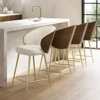 Set of 4 Kitchen Stools with Backrest - Beige