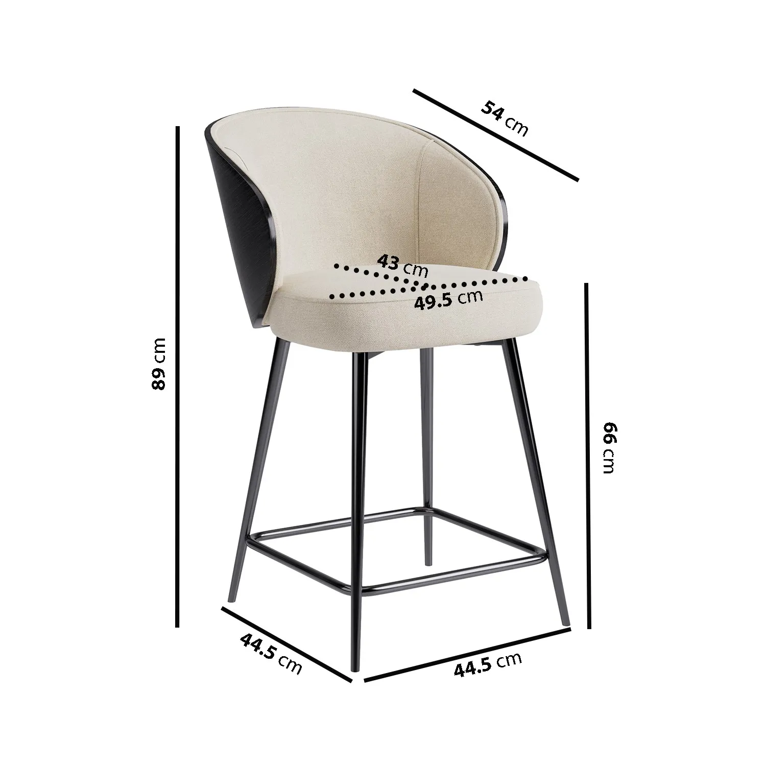 Set of 4 Kitchen Stools with Backrest - Black