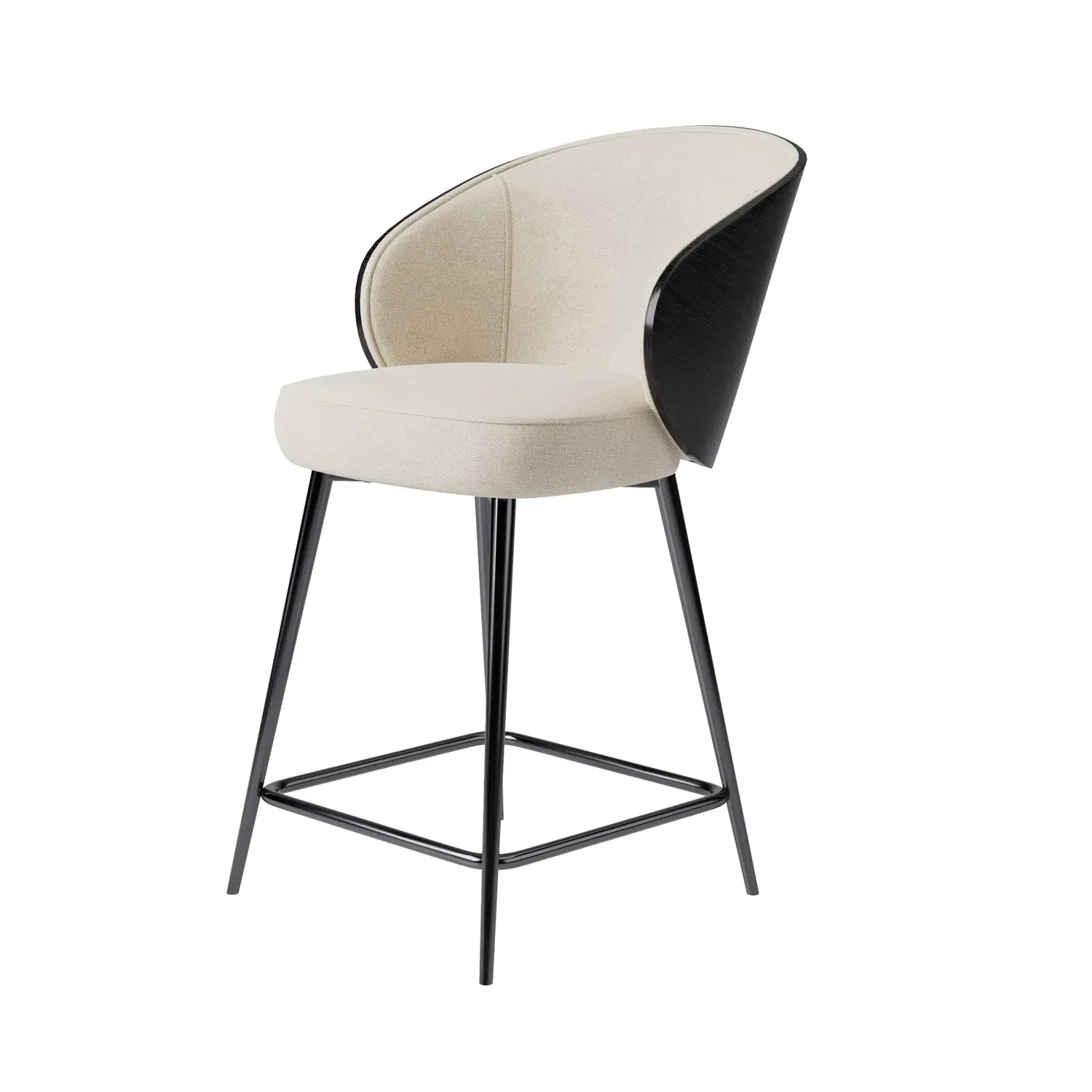 Set of 4 Kitchen Stools with Backrest - Black