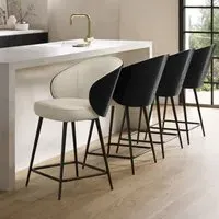 Set of 4 Kitchen Stools with Backrest - Black