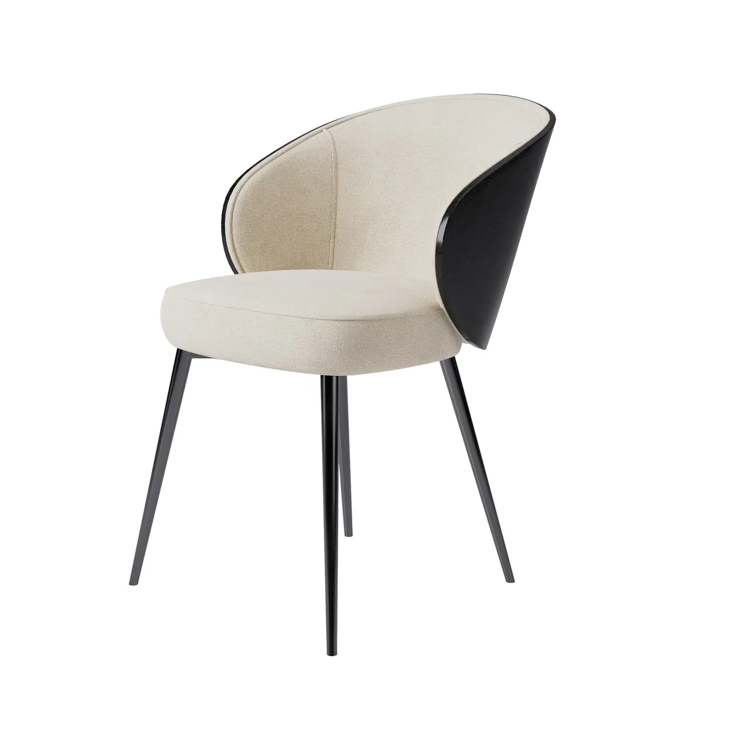 Set of 6 Dining Chairs - Beige, Chenille
