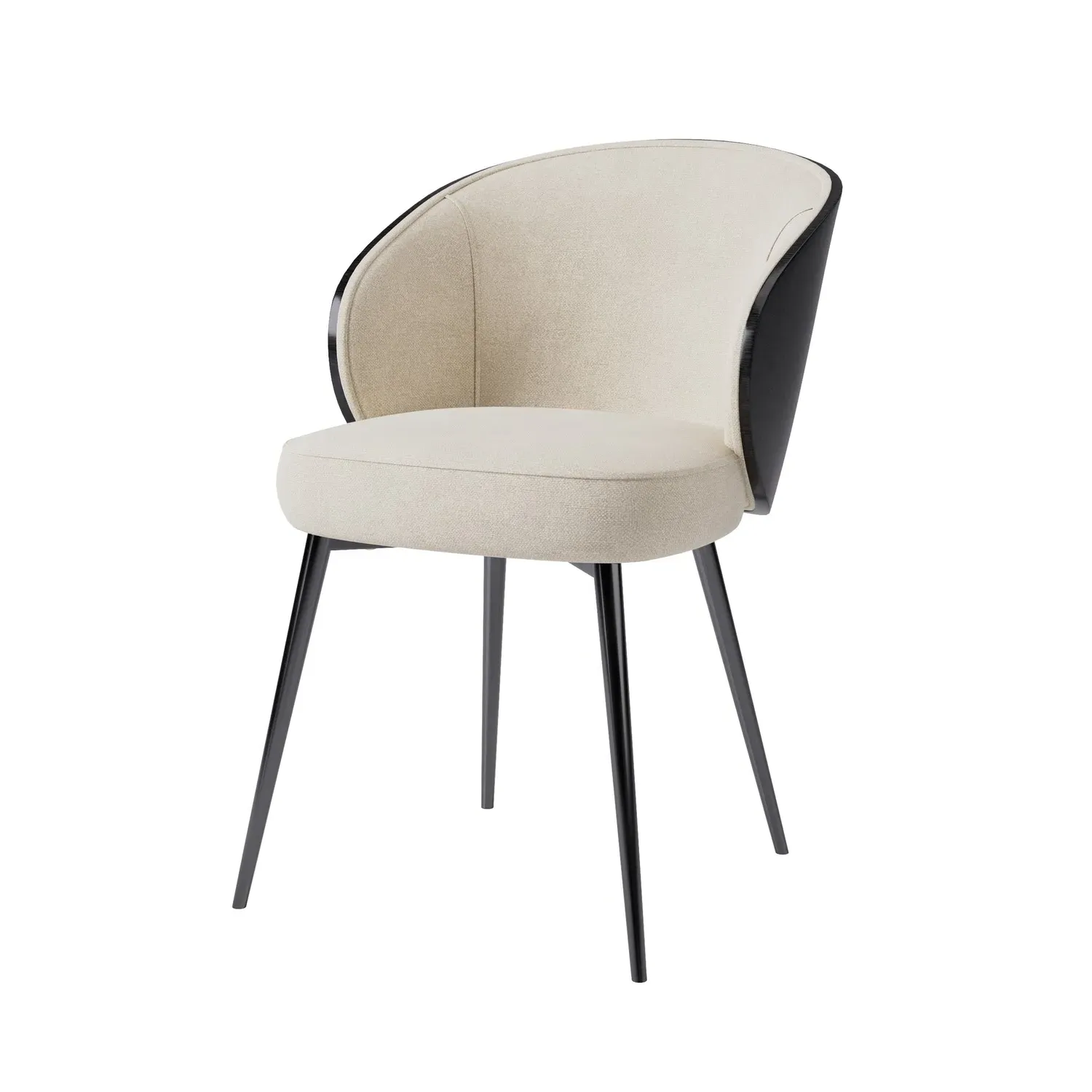 Set of 6 Dining Chairs - Beige, Chenille