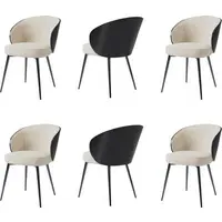 Set of 6 Dining Chairs - Beige, Chenille