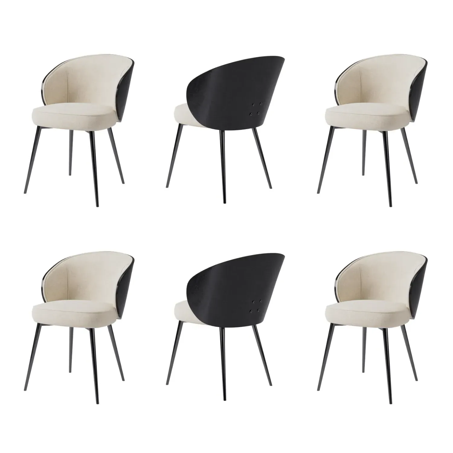 Set of 6 Dining Chairs - Beige, Chenille