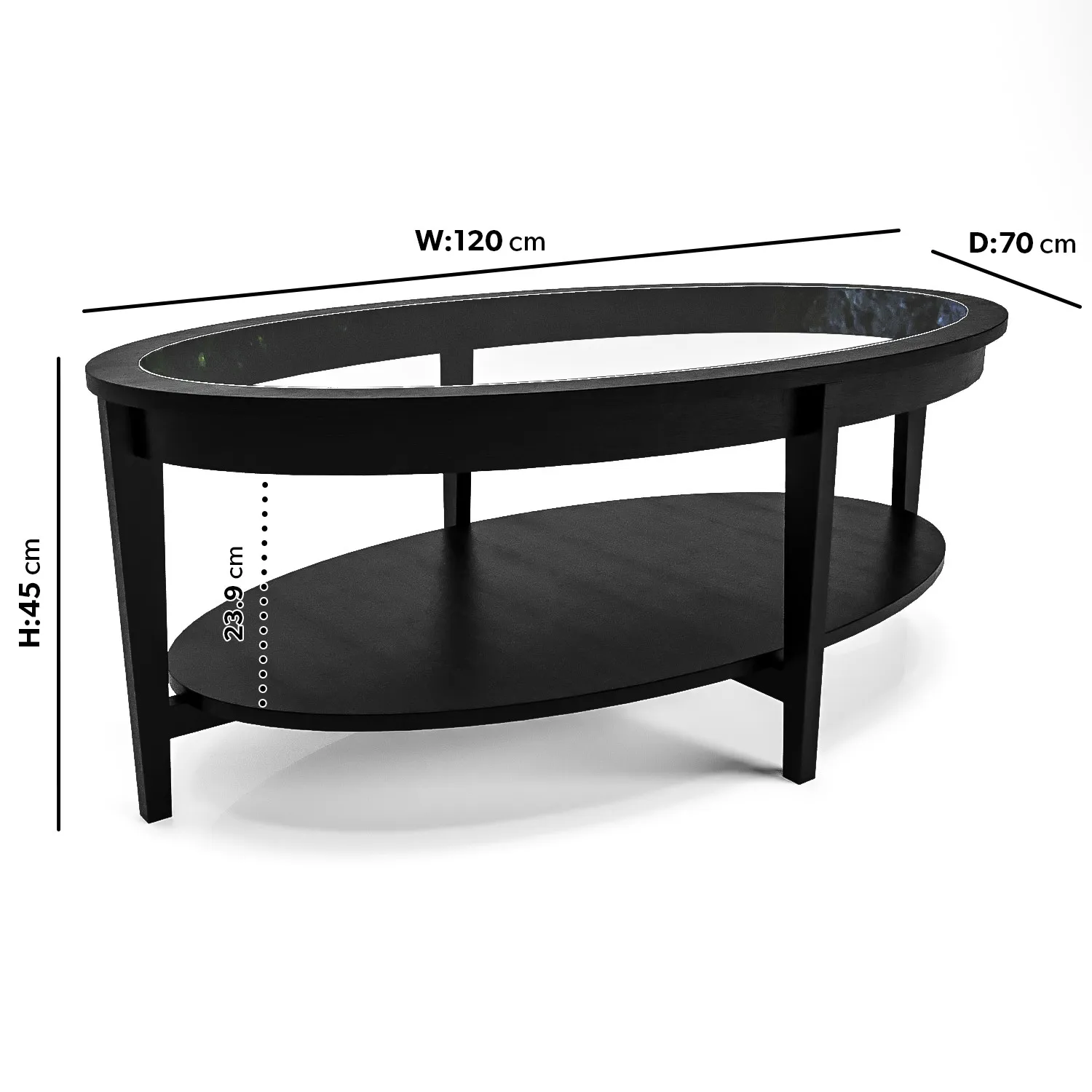 Oval Coffee Table with Storage - Black, Ash Wood