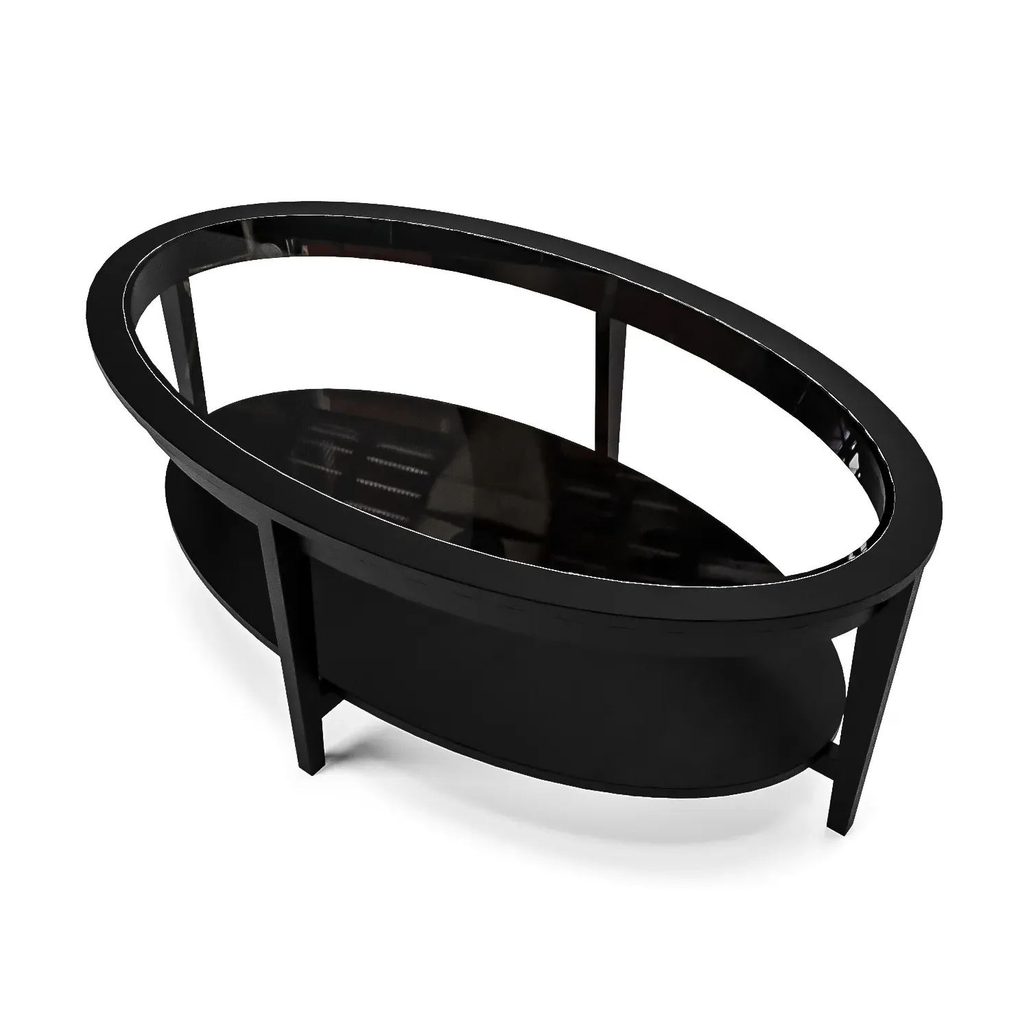 Oval Coffee Table with Storage - Black, Ash Wood