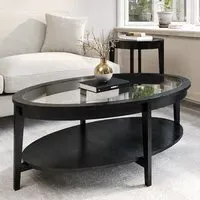 Oval Coffee Table with Storage - Black, Ash Wood
