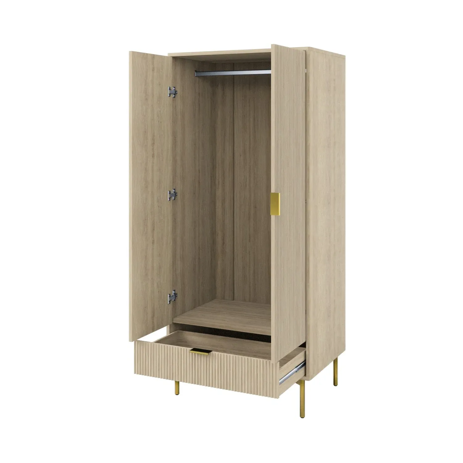 2-Door Wardrobe with Drawer - Oak, MDF