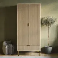 2-Door Wardrobe with Drawer - Oak, MDF