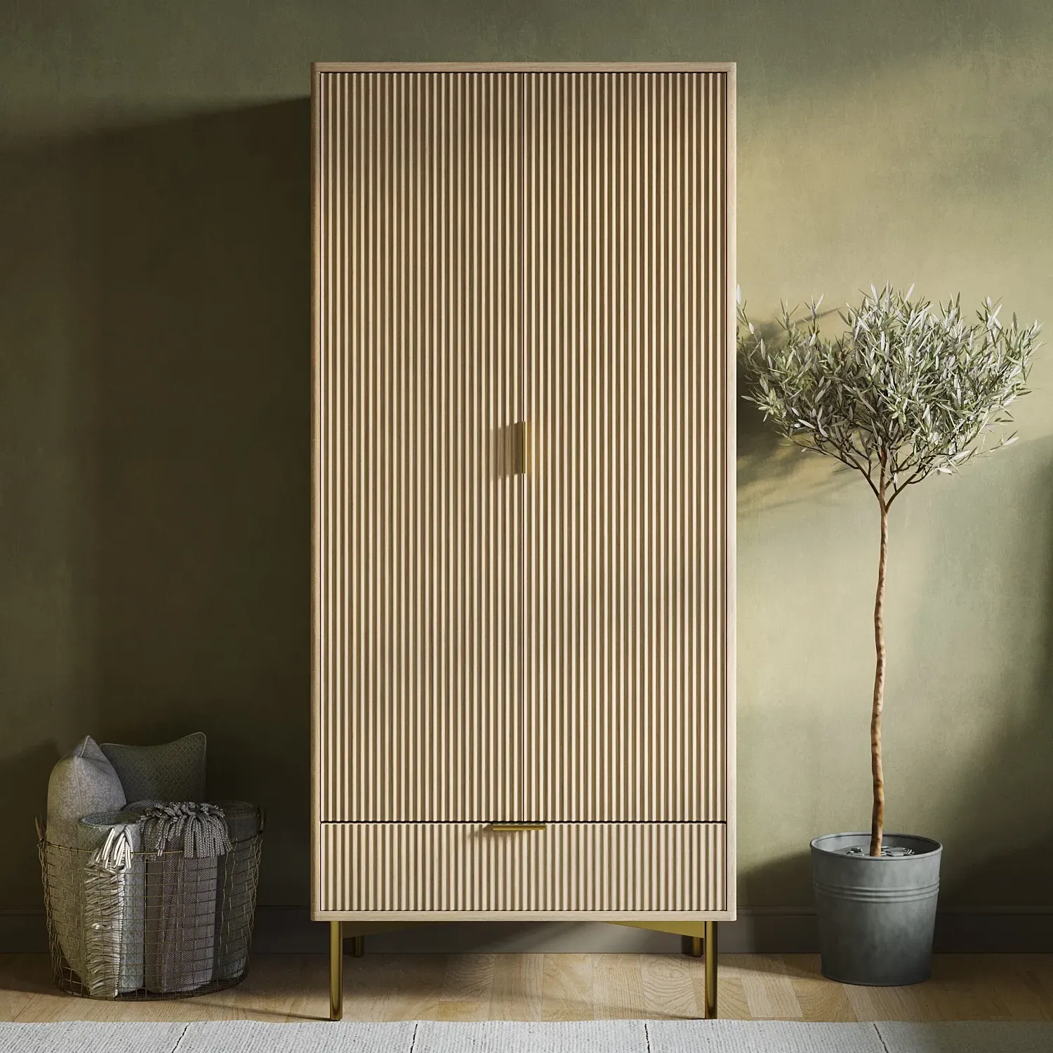2-Door Wardrobe with Drawer - Oak, MDF image