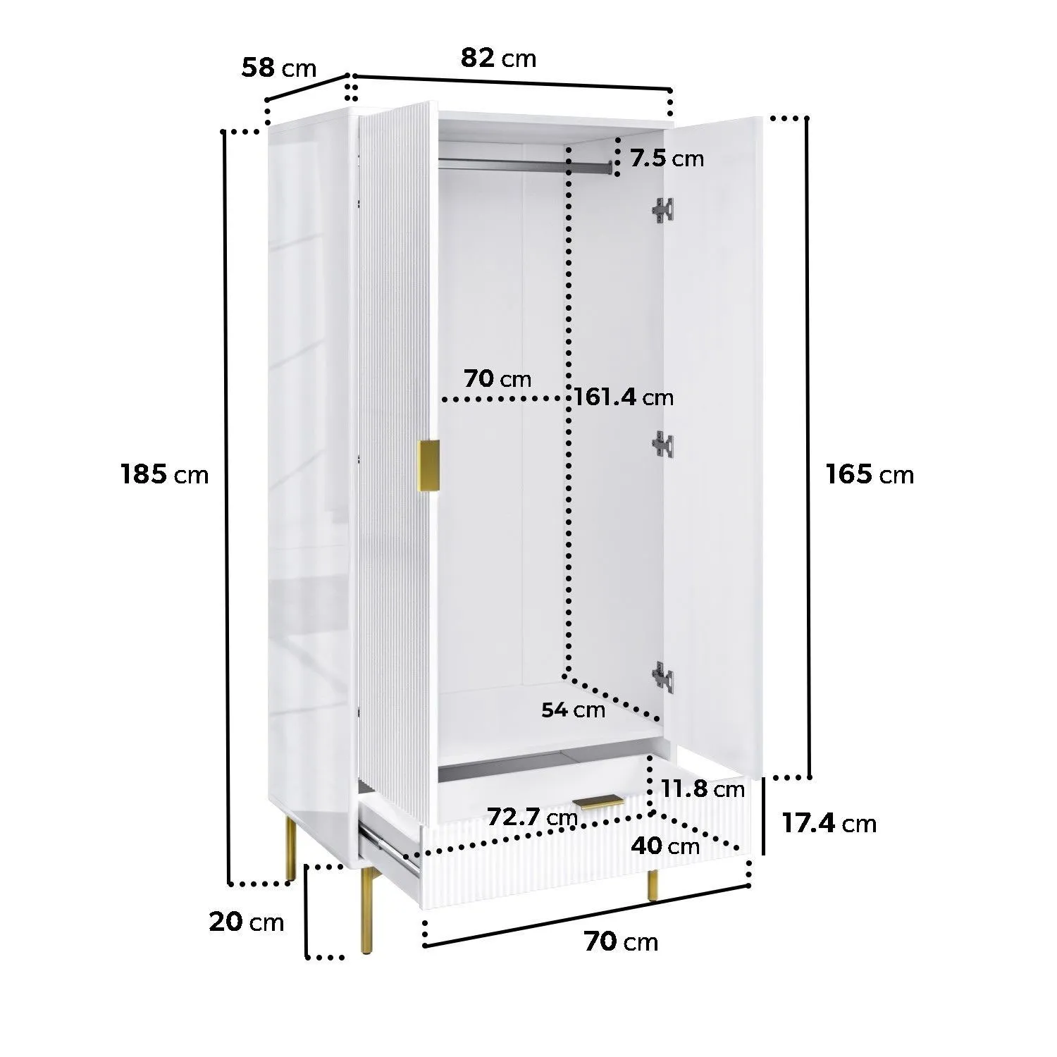 2-Door Wardrobe with Drawer - White, MDF