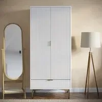 2-Door Wardrobe with Drawer - White, MDF