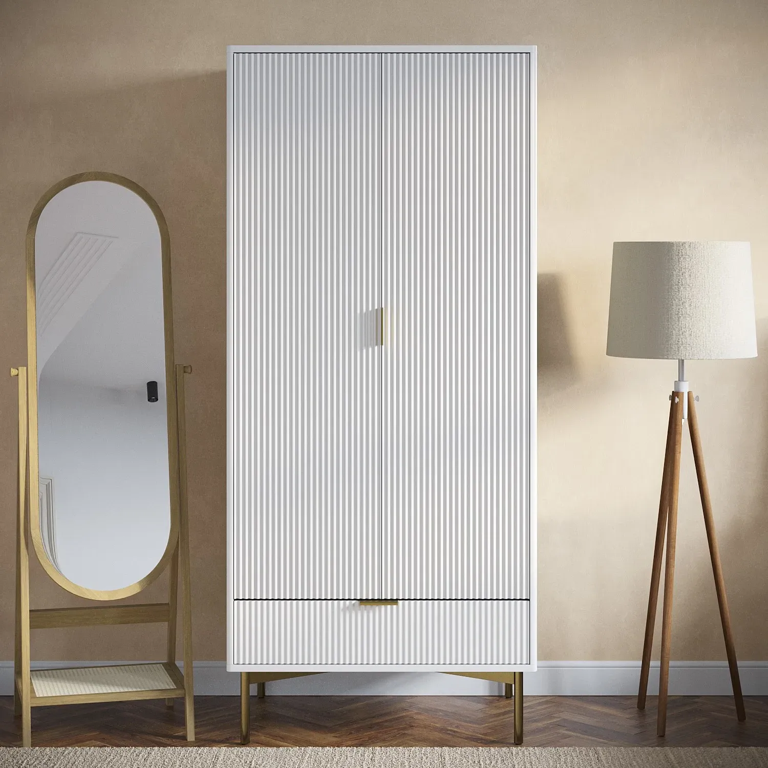2-Door Wardrobe with Drawer - White, MDF image