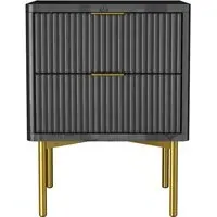 2 Drawer Bedside Table with Legs - Grey, High Gloss