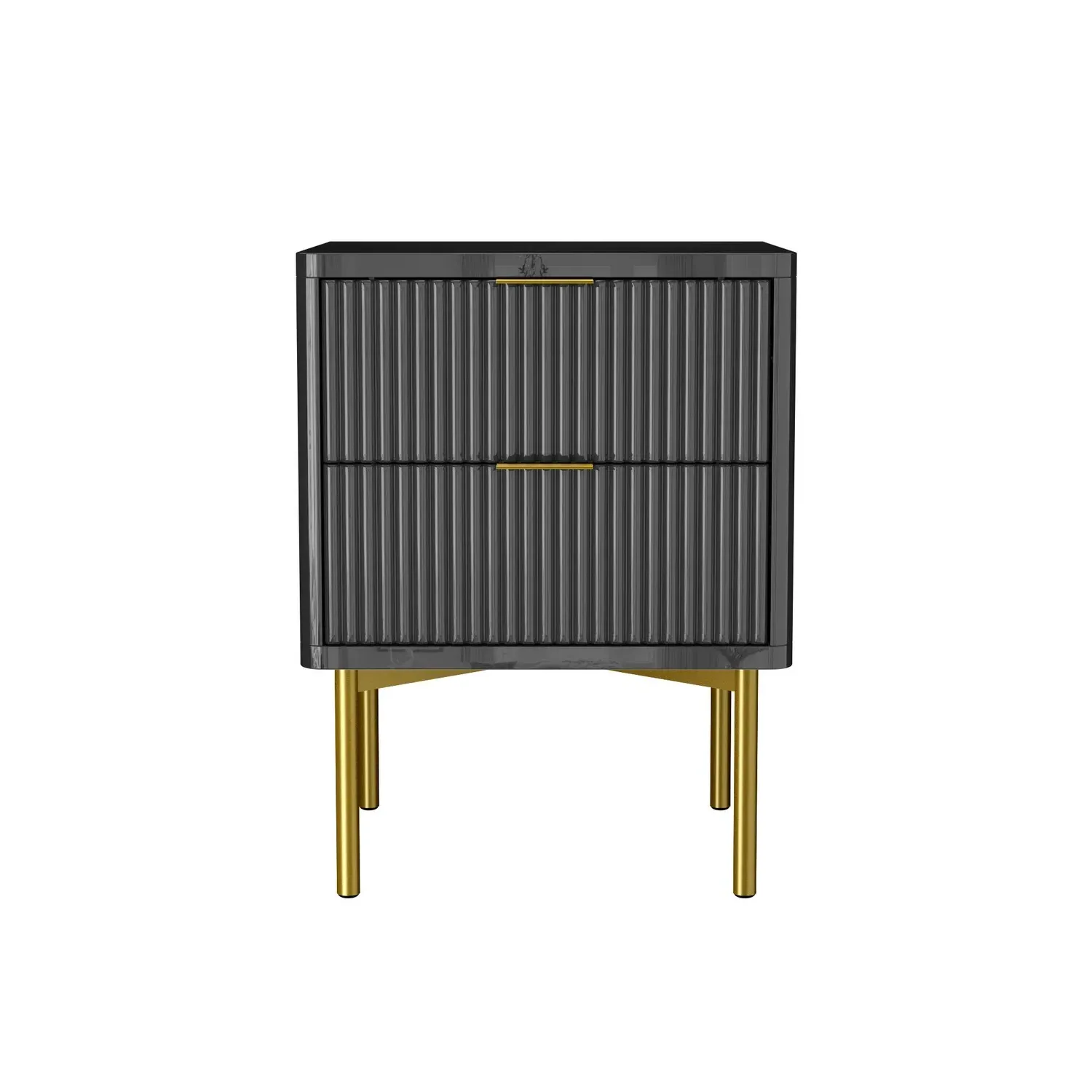 2 Drawer Bedside Table with Legs - Grey, High Gloss