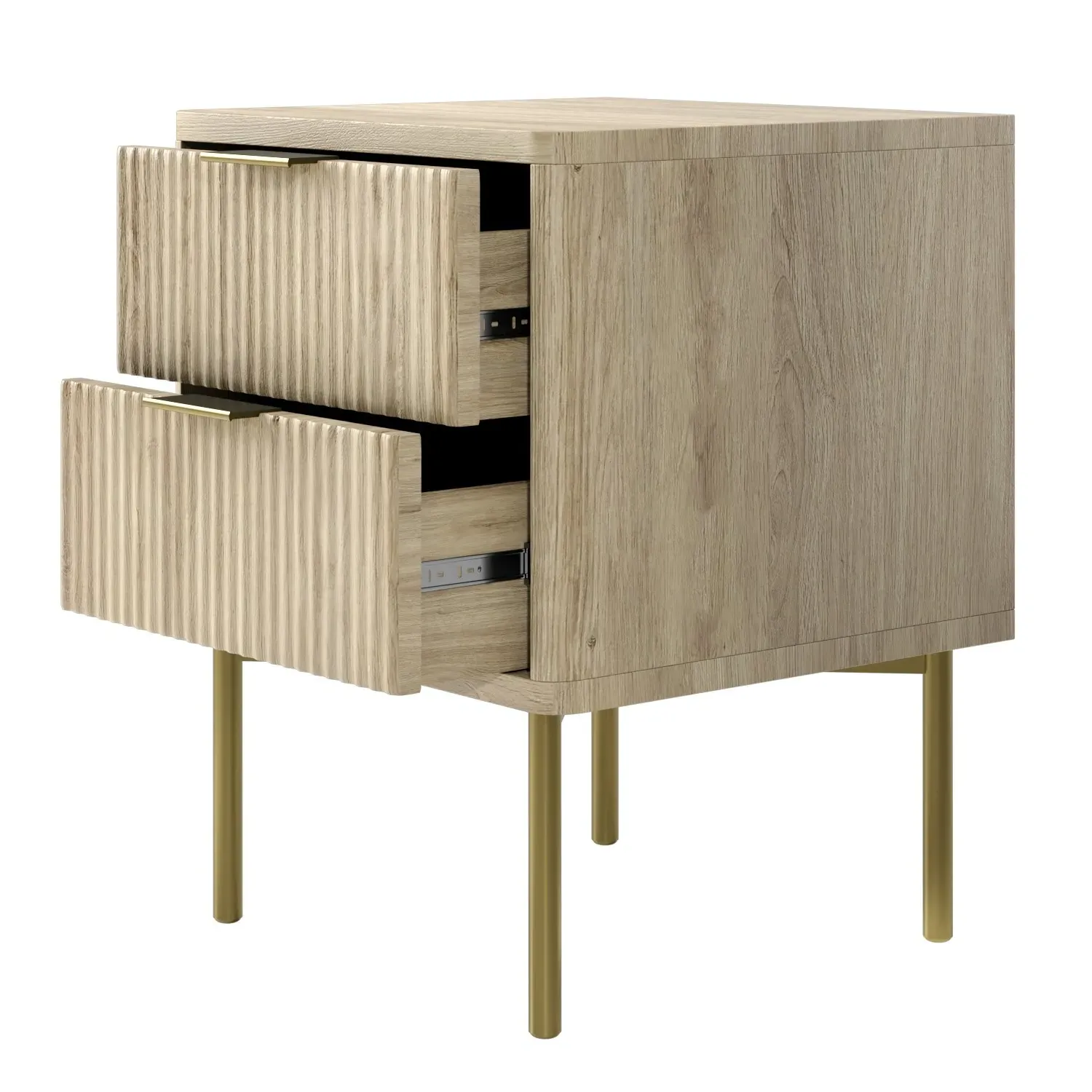 2-Drawer Bedside Table with Legs - Oak