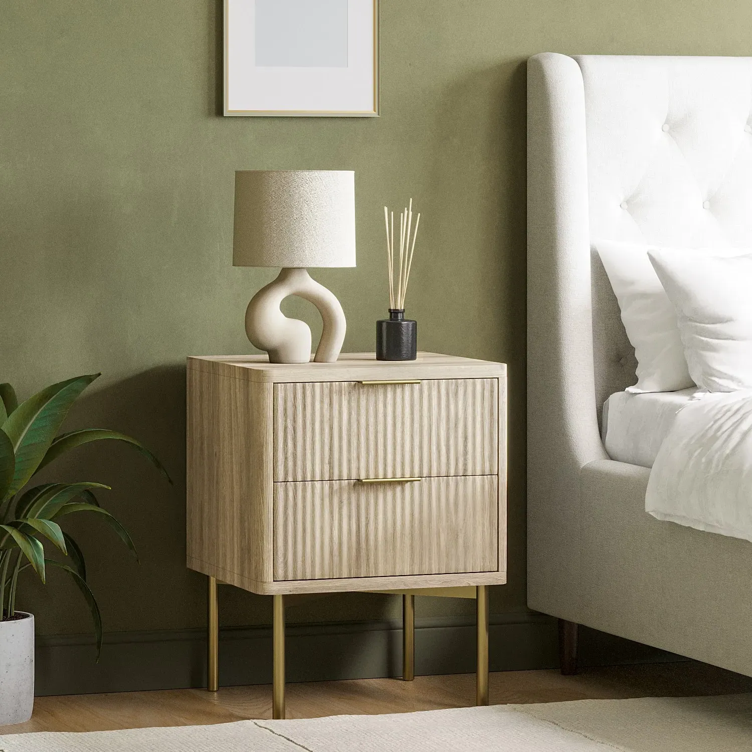 2-Drawer Bedside Table with Legs - Oak image