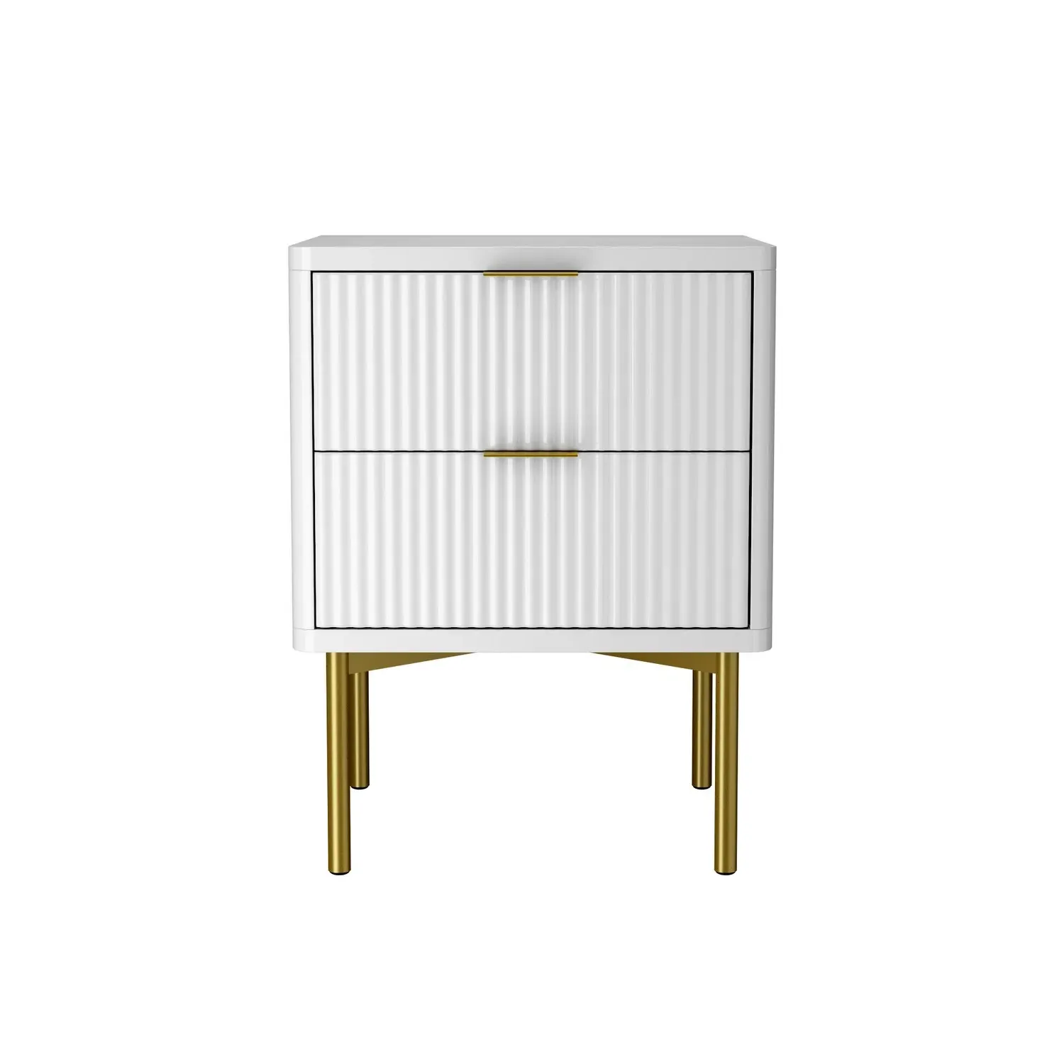 2 Drawer Bedside Table with Legs - White, High Gloss