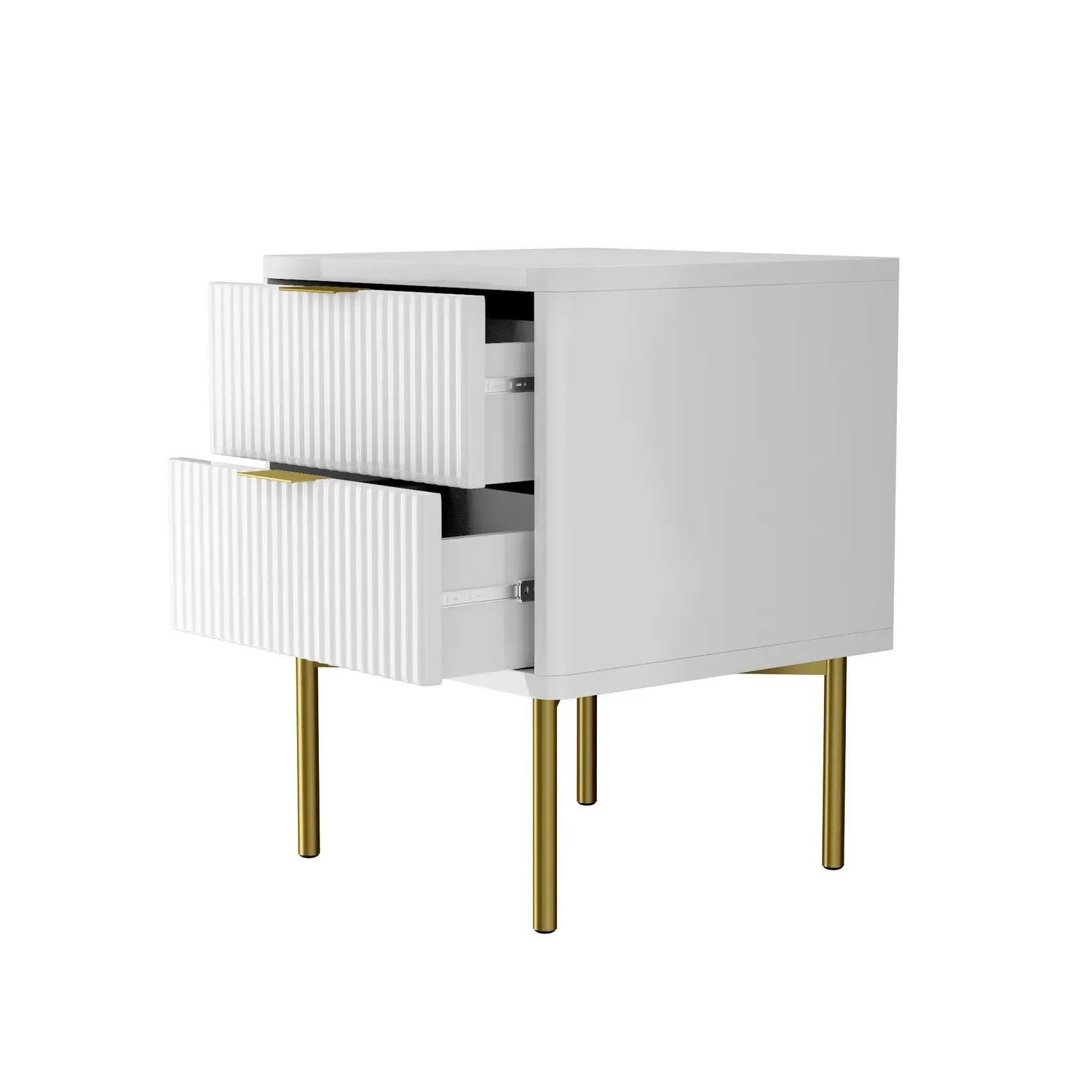 2 Drawer Bedside Table with Legs - White, High Gloss