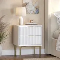 2 Drawer Bedside Table with Legs - White, High Gloss
