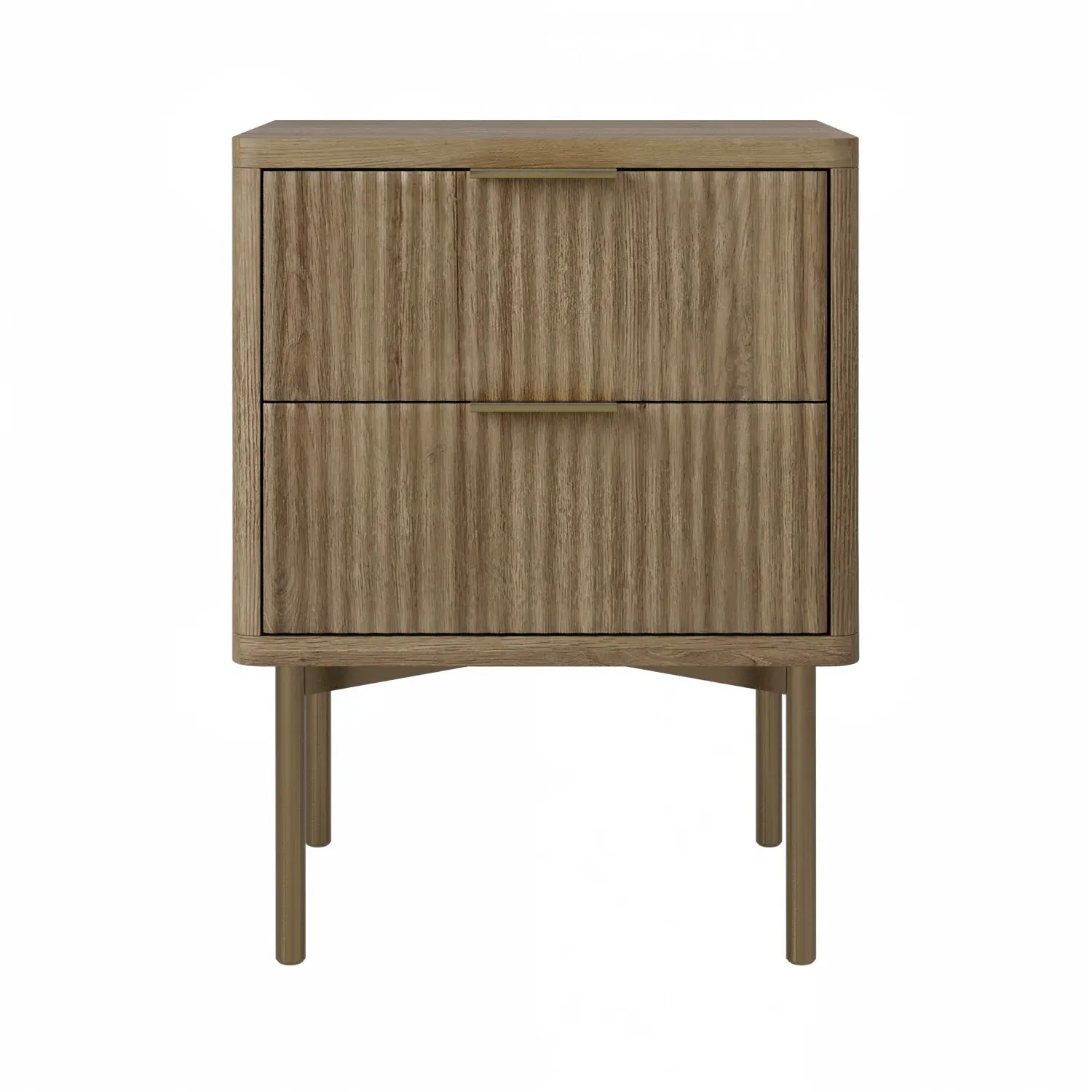 2-Drawer Bedside Table with Ribbed Front - Oak